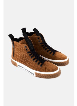 Karl Lagerfeld Men Medium Brand Logo Lace Up Sneakers Shoes, Brown  - Image 1