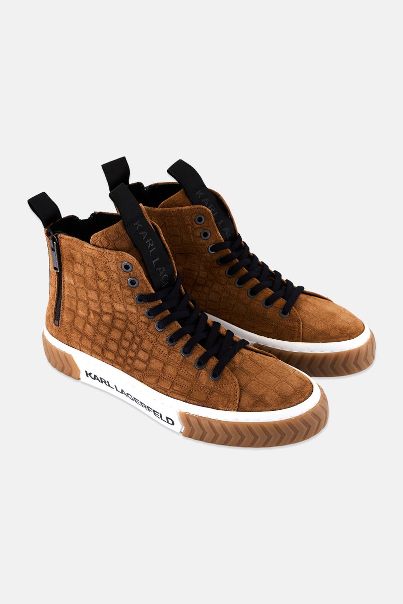 Karl Lagerfeld Men Medium Brand Logo Lace Up Sneakers Shoes, Brown  - Image 1