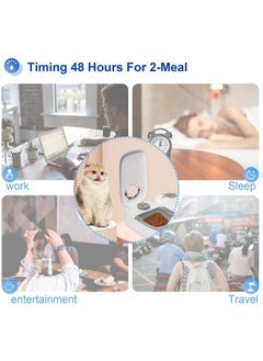 FEELING MALL Automatic 2 In 1 Water And Food Pet Feeder | Pets Food Dispenser Bowl, Programmable Timer Set |1-48 Hours Timed Feeder For Cats & Dogs, Auto-On Smart Pet Feeder, 2 Meal Smart Pet Feeder  - Image 2