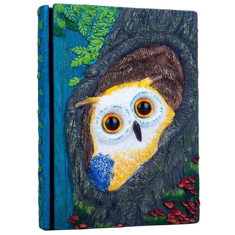 LZlightactor Handmade Cute Owl in Tree Hole 3D Journal,Resin Engraving Notebook,Hardcover Travel Diary for Writing,Sketchbook,Collection,Gift,Decoration Diary for Man And Woman A5 Size ï¼ˆwhiteï¼‰ (White) - Image 1