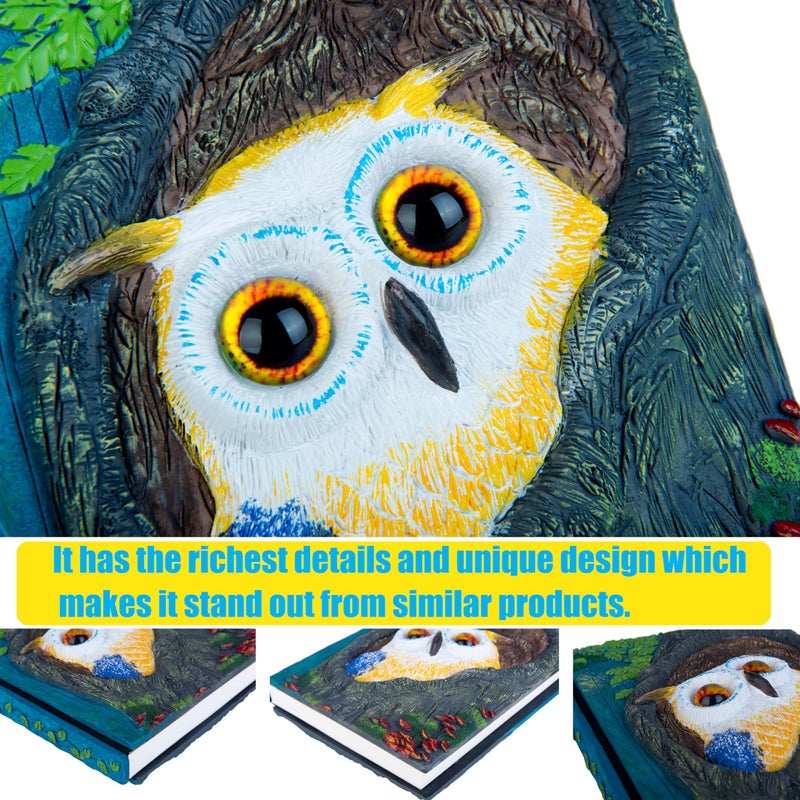 LZlightactor Handmade Cute Owl in Tree Hole 3D Journal,Resin Engraving Notebook,Hardcover Travel Diary for Writing,Sketchbook,Collection,Gift,Decoration Diary for Man And Woman A5 Size ï¼ˆwhiteï¼‰ (White) - Image 3