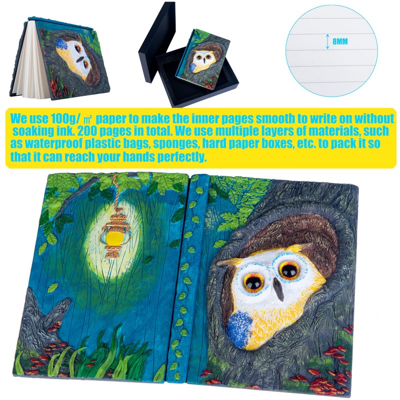 LZlightactor Handmade Cute Owl in Tree Hole 3D Journal,Resin Engraving Notebook,Hardcover Travel Diary for Writing,Sketchbook,Collection,Gift,Decoration Diary for Man And Woman A5 Size ï¼ˆwhiteï¼‰ (White) - Image 5