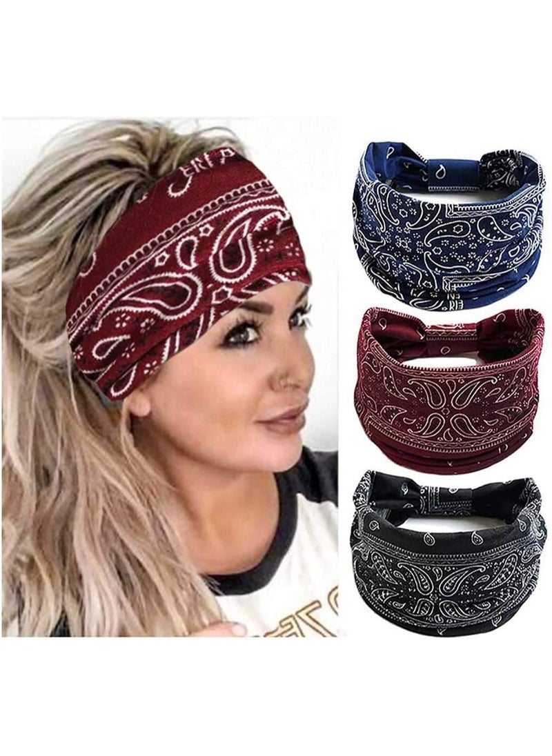 Boho Bandeau Headbands, Wide Knot Hair Scarf Floral Printed Hair Band Elastic Turban Thick Head Wrap Stretch Fabric Cotton Head Bands Thick Fashion Hair Accessories for Women, 3 Pcs - pzsku/Z906C5F4291D3A38533BBZ/45/_/1658220781/f0c989a8-1544-4632-9981-560f74aa1a72