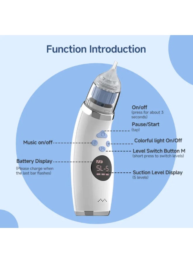 TEKNOWORTH Electric Baby Nasal Aspirator – Rechargeable Infant Nose Cleaner with LCD, 5 Suction Levels, IPX6 Waterproof Mucus Remover, Soothing Lights & Music – Portable Baby & Kids Nasal Aspirator for Home Care - Blue - Image 4