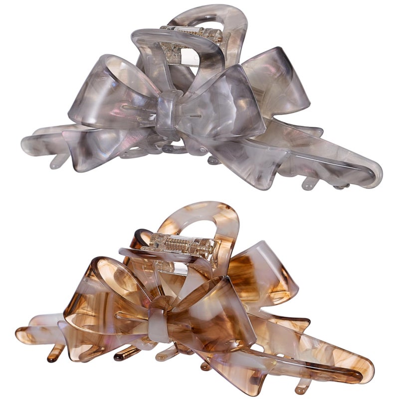 SINIDE Acetate Tortoise Shell Hair Claw Clips, Large Cellulose Celluloid Bowknot Claw Clip for Women Banana Barrettes Clips Non-slip Jaw Clamps Fashion Accessories for Long Thick Thin Hair (2 Pack) - Image 1