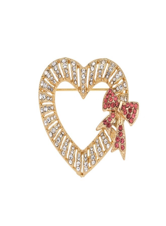 MADISON TYLER Valentines Gold Heart Brooch Pins for Women | Pave Rhinestone Love Heart and Red Bow Brooch Jewelry for Her | Couples Gifts for Backpacks Valentines - Image 1