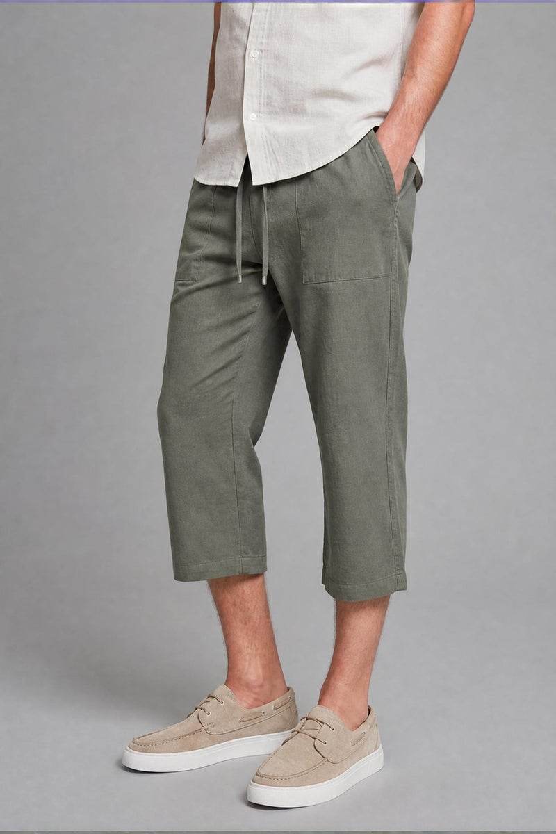 DeFacto Green Man Regular Fit Elastic Tie Waist Cotton Capri Trousers Casual - Image 5