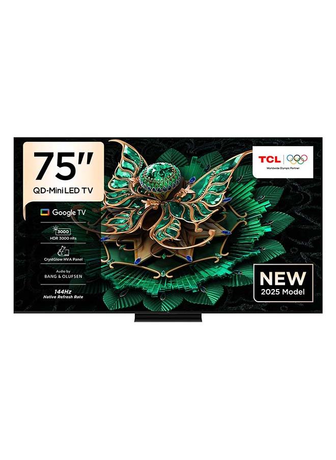 75-Inch Smart TV 4K QD-Mini LED Gaming Google TV, 144Hz Native Refresh Rate, Precise Dimming Series CrystGlow HVA Panel, HDR 3000 nits, Ultra Slim Design (2025 Model) 75C7K/75Q7C Black