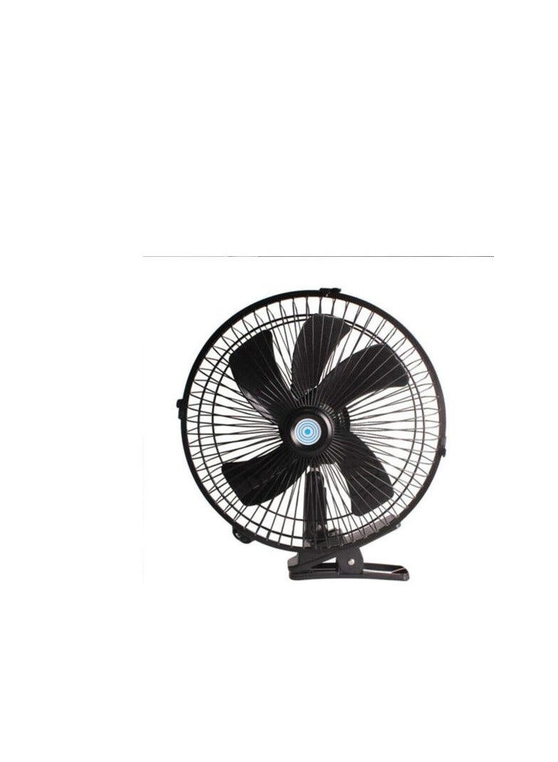 10 Inch Black Fan With Clamp And Operating Button, Works On Car Lighter, 12 Volt, 5 Blades - Image 1