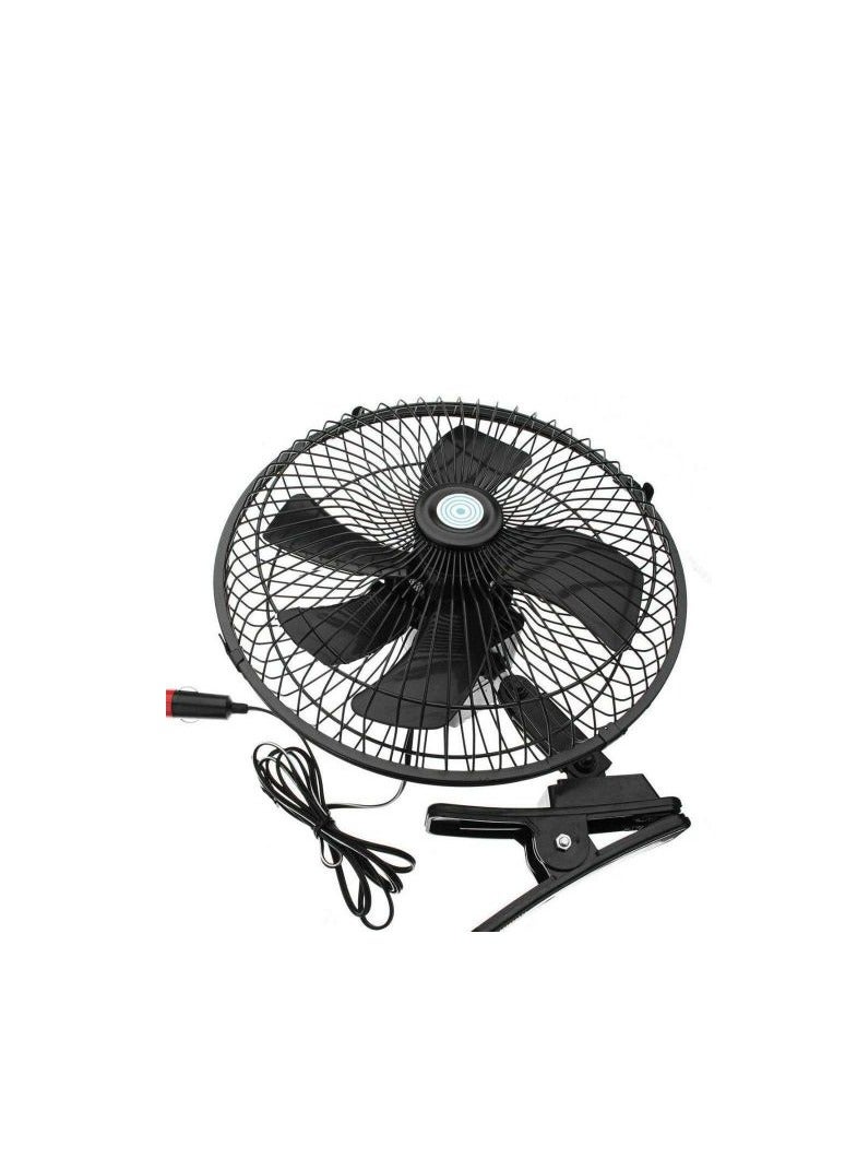 10 Inch Black Fan With Clamp And Operating Button, Works On Car Lighter, 12 Volt, 5 Blades - Image 2