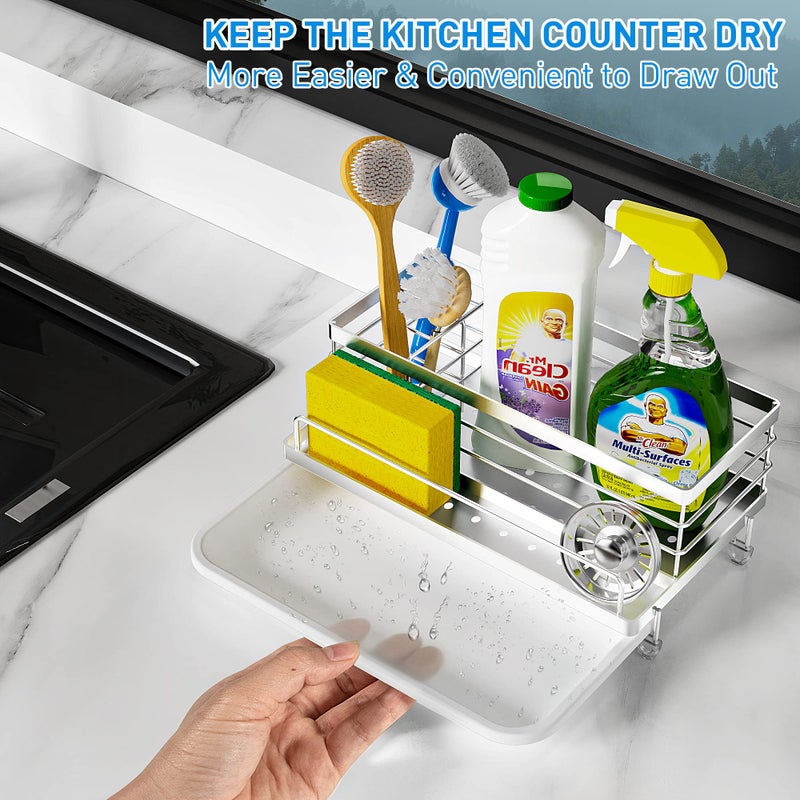 Cisily Stainless Steel Sponge Holder for Kitchen, Sink Caddy Sink Organizer Rack for Kitchen Accessories with Drip Tray, Rustproof and Non-slip, Dish Soap Dispenser Countertop Organizer - Image 3