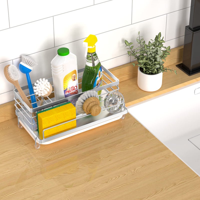 Cisily Stainless Steel Sponge Holder for Kitchen, Sink Caddy Sink Organizer Rack for Kitchen Accessories with Drip Tray, Rustproof and Non-slip, Dish Soap Dispenser Countertop Organizer - Image 5