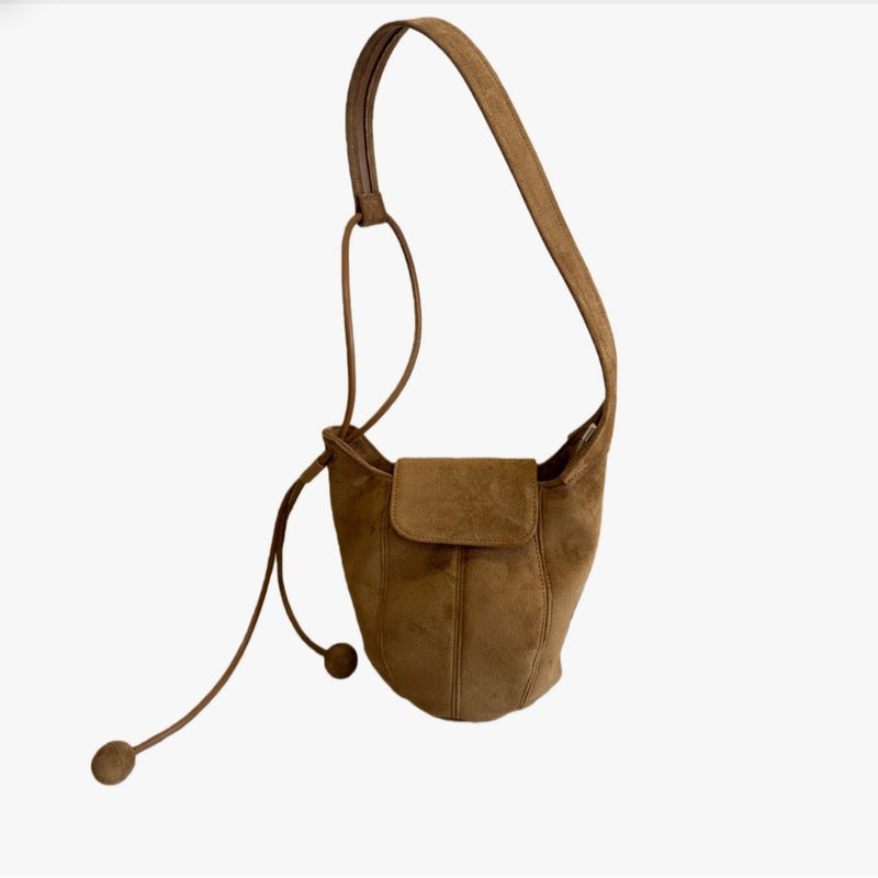Retro Faux Suede Bucket Bag for Women - Image 5
