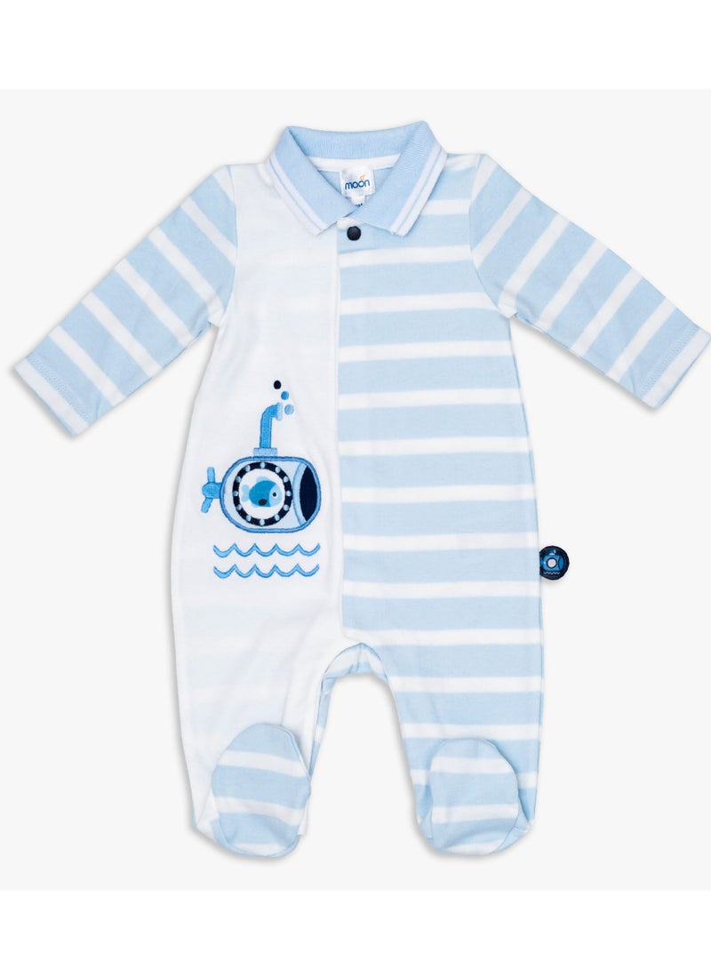 Moon بدلة نوم مزودة بأقدام من القطن 100% 0-1M زرقاء - الغواصة الصغيرة - Image 1