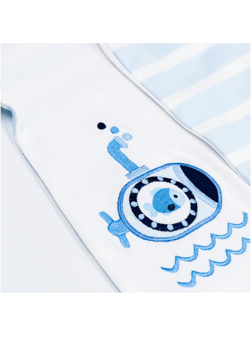 Moon بدلة نوم مزودة بأقدام من القطن 100% 0-1M زرقاء - الغواصة الصغيرة - Image 4