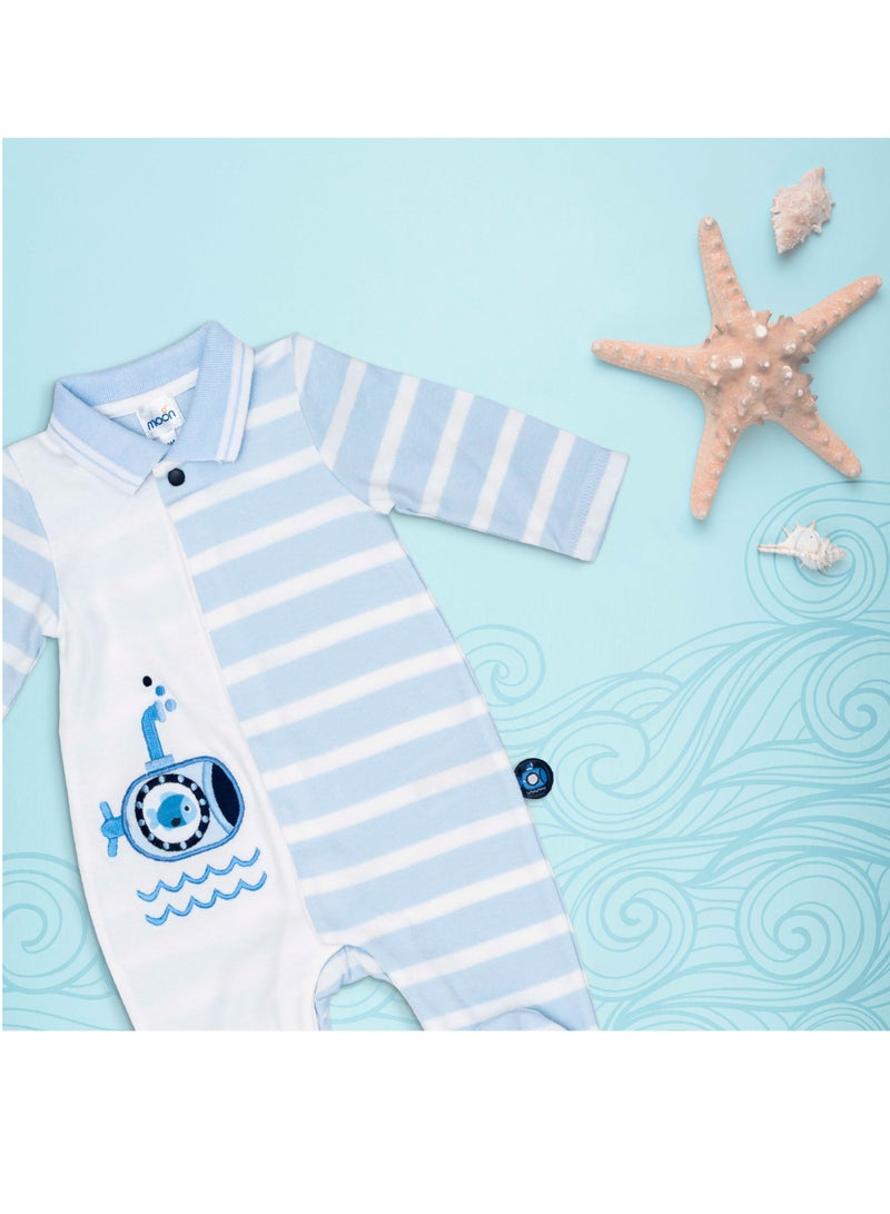 Moon بدلة نوم مزودة بأقدام من القطن 100% 0-1M زرقاء - الغواصة الصغيرة - Image 5