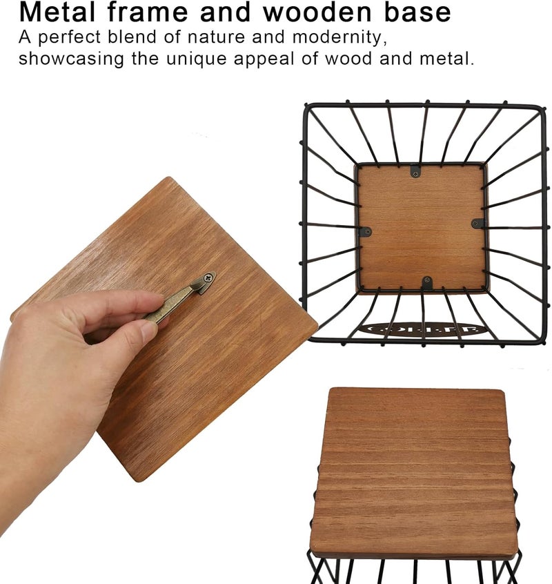 MFBJXC Square Coffee Pods Holder with Wooden Lid and Base,Large Capacity Wire Coffee Pods Storage Basket for Home Cafe Bar Countertop Decor(Black) - Image 3