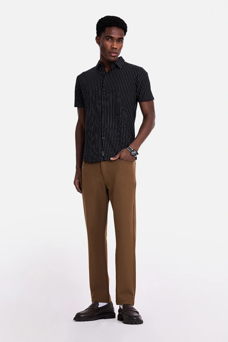 سنيتش Brown Solid Slim Fit Trousers