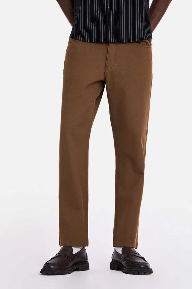 سنيتش Brown Solid Slim Fit Trousers