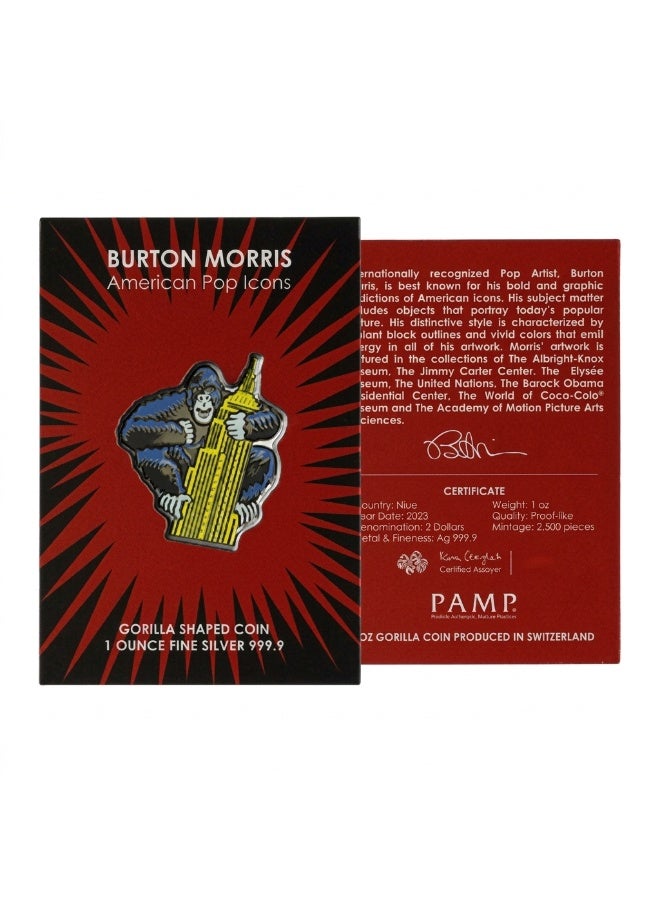 PAMP Burton Morris American Pop Icons Gorilla 1oz 999.9 Fine Silver Coin, 2023 Niue Legal Tender - Image 1