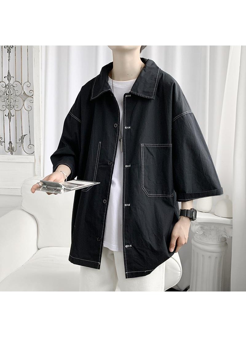 Generic - Mens Summer Casual Short Sleeve Work Shirt Black - Image 1
