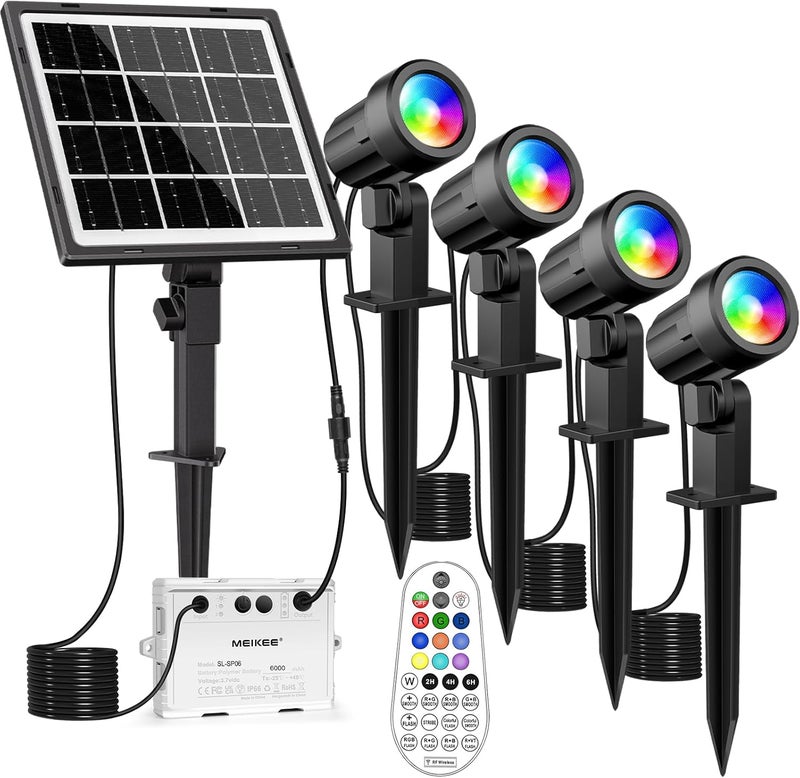MEIKEE 4 in 1 RGB Solar Spotlight Garden Lights RGB Landscape Lighting IP66 Waterproof Outdoor Lights Adjustable Solar Spot Lights Decorative Spike Light for Garden Patio Yard - Image 1
