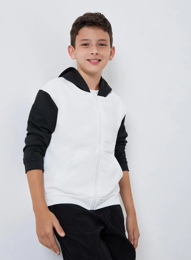 Styli Kids Color Block Zip-Up Hoodie Jacket
