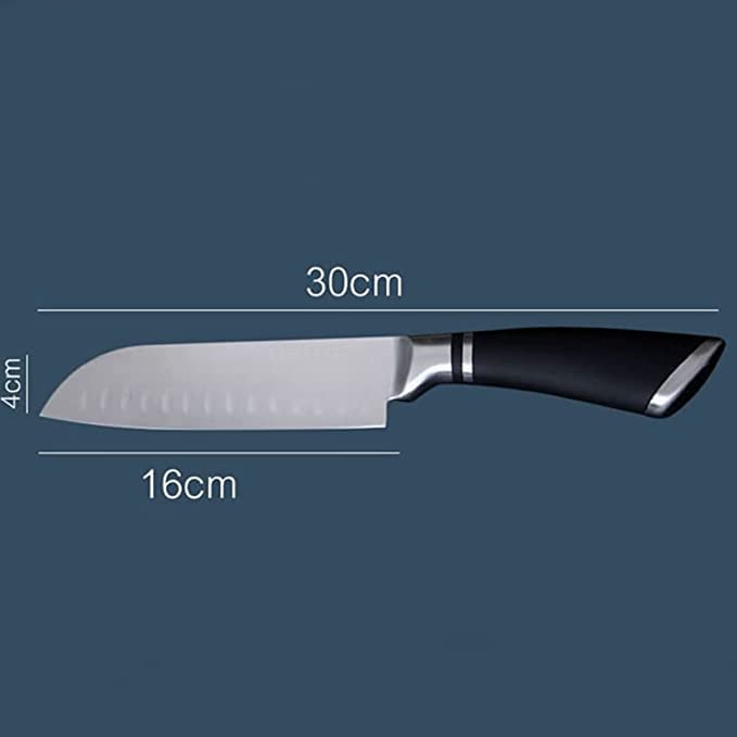 Lellow Japanese Santoku Chef Knife Hollow Sharp Edge Stainless Steel Black Silicone Handle Dicing Chopping Cutting for Home Kitchen - Image 5