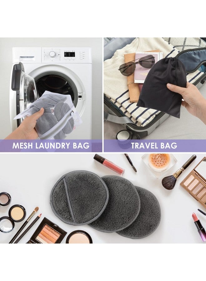 SUNLAND SUNLAND Reusable Makeup Remover Pads for Face,Eye,Lips 16 Pack Microfiber Face Cleansing Gloves Washable with Laundry Bag and Travel Bag Rounds Toner Pads (Round 3.15inchx16, Dark Grey)  - Image 5