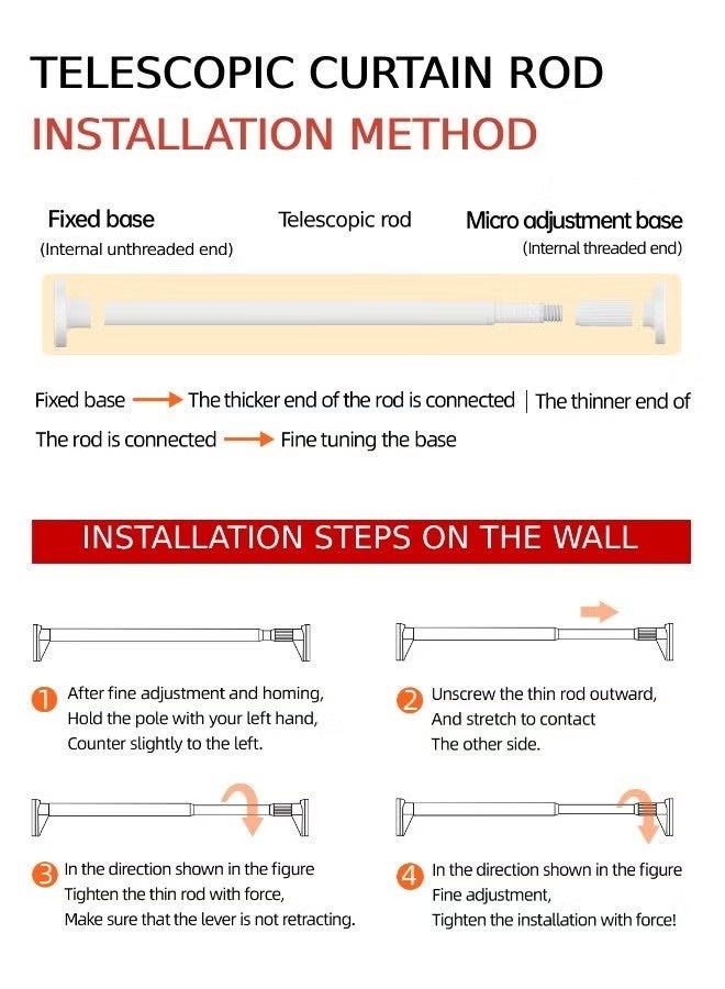Monda Adjustable Shower Curtain Rod, Stainless Steel, 160-250cm Extendable Tension, No Drilling Telescopic Curtain Pole, Heavy-Duty 64kg Load Capacity, Perfect for Bathroom/Kitchen/Balcony - Image 5