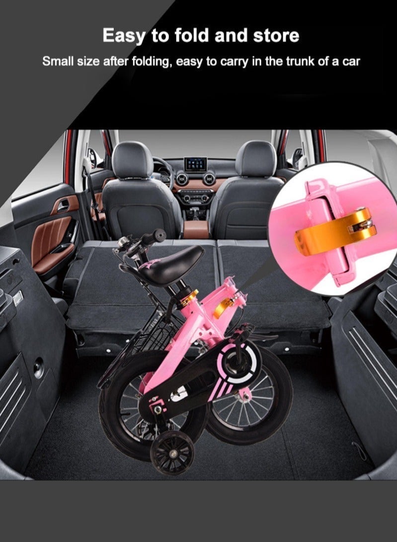 WeBloom 12 Inch Foldable Kids Bike for 2-5 Years Old Boys & Girls - Carbon Steel Frame with Height-Adjustable Seat,Flashing Training Wheels, Back Seat, Removable Basket & Anti-Slip Grips - Image 2