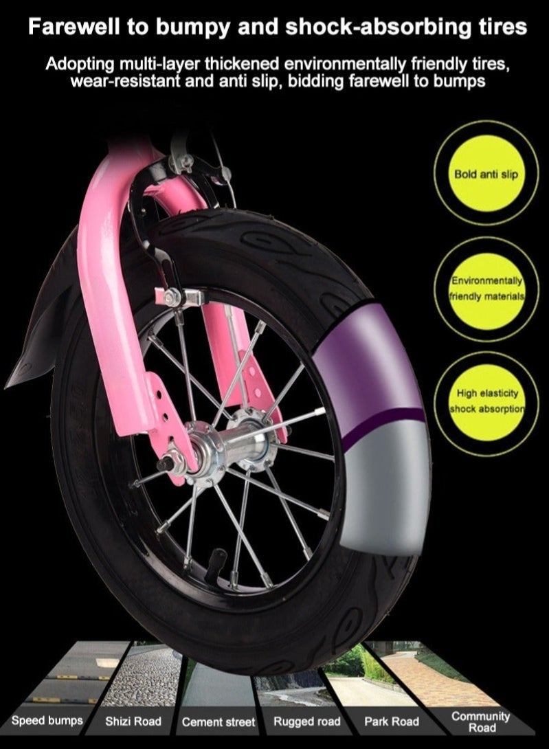 WeBloom 12 Inch Foldable Kids Bike for 2-5 Years Old Boys & Girls - Carbon Steel Frame with Height-Adjustable Seat,Flashing Training Wheels, Back Seat, Removable Basket & Anti-Slip Grips - Image 4