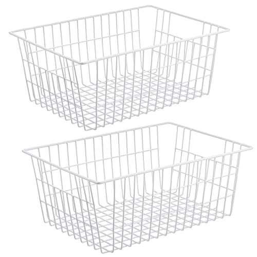 iPEGTOP Wire Storage Freezer Baskets Set of 2 Large 154 Household Metal Organizer Storage Bins Basket for Kitchen Cabinets Refrigerators White