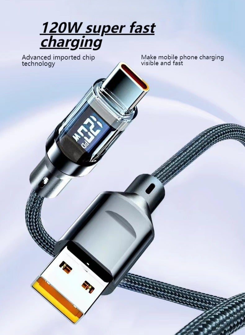 Wholesale goods |Crystal-Clear Smart Dual-Core 120W Fast Charging Cable  (Type-C/Lightning Dual-Port Edition) PD/QC Multi-Protocol Compatible | Real-Time Power Display | Thickened Copper Core | Nylon Braided Anti-Bending  - Image 1