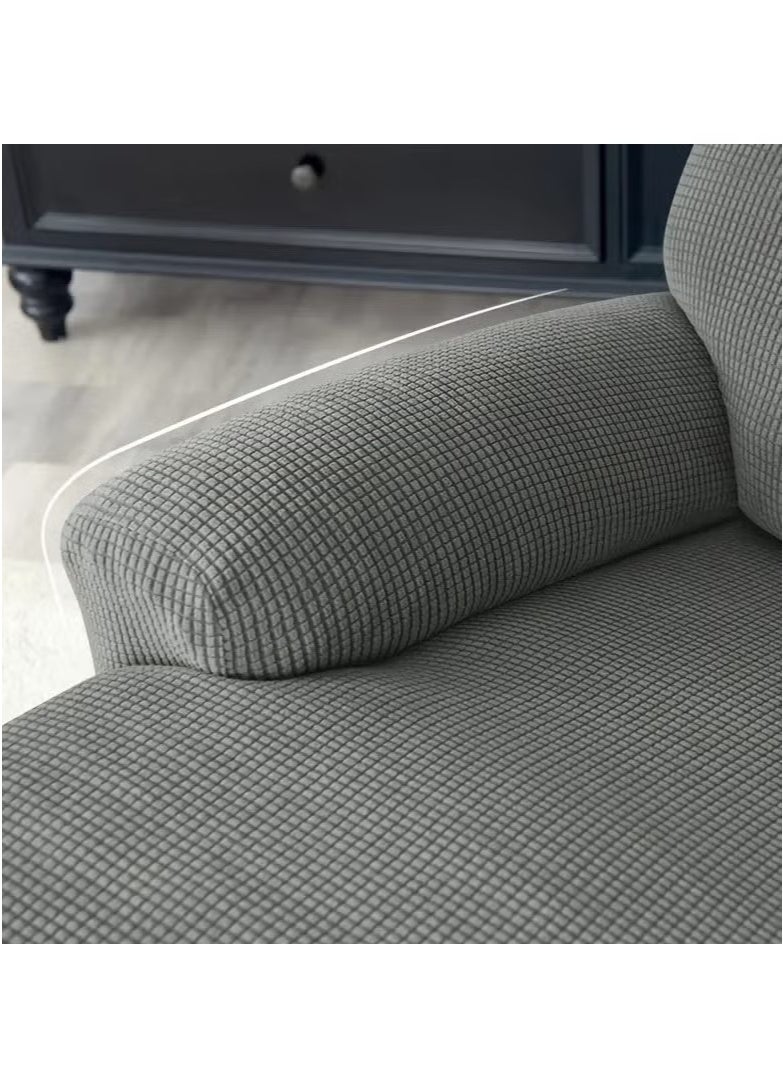 طقم أغطية كراسي استرخاء مخملية مطاطية، غطاء واقي لأريكة بمقعد واحد مع جيب من إيوجيلي، مكون من 4 قطع (لون  رمادي) - Image 4