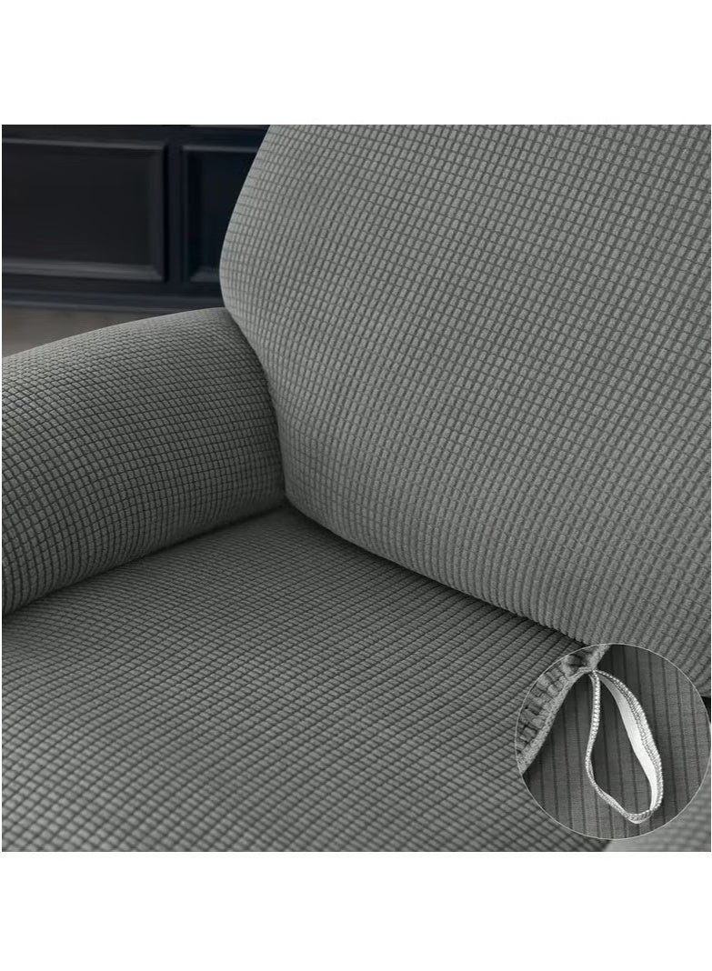 طقم أغطية كراسي استرخاء مخملية مطاطية، غطاء واقي لأريكة بمقعد واحد مع جيب من إيوجيلي، مكون من 4 قطع (لون  رمادي) - Image 2