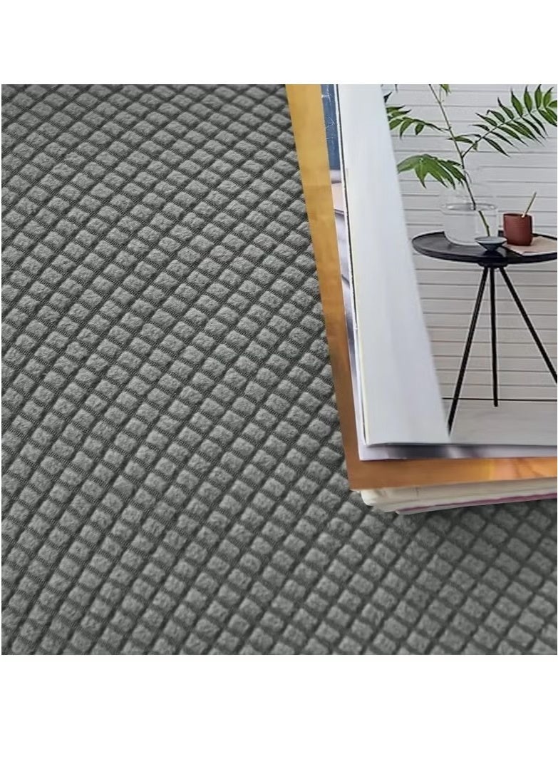 طقم أغطية كراسي استرخاء مخملية مطاطية، غطاء واقي لأريكة بمقعد واحد مع جيب من إيوجيلي، مكون من 4 قطع (لون  رمادي) - Image 3