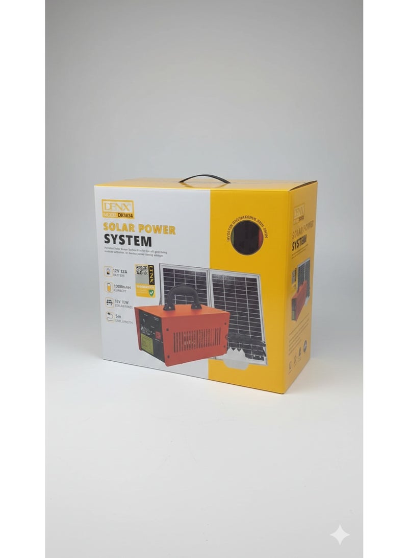 DENX DX3634 Solar Power System | Portable Solar Inverter with Battery | 18V 15W Solar Panel | Orange - Image 1
