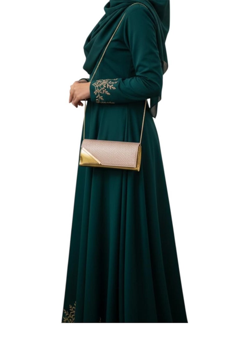 Elegant Women Soiree Handbag Shiny Design Chain Shoulder Strap Evening Bag gold - Image 4