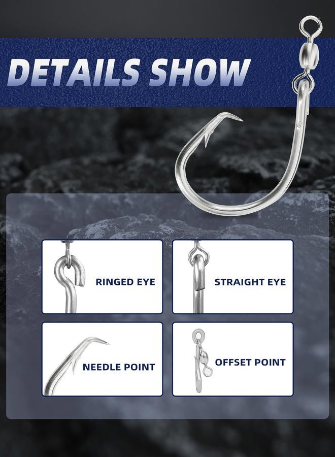BLUEWING Offset Circle Hook with Swivel 5pcs Stainless Steel Fishing Hooks Extra Sharp Fish Hooks for Freshwater Saltwater Fishing, Size 13/0 - Image 2