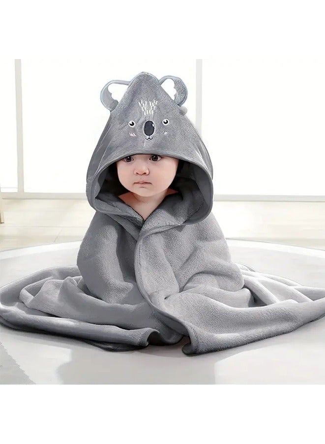 Coral Fleece Kids Bath Towel Baby Animal Hooded Soft Throw Blanket Bath Towel Swaddle(Koala)  - Image 1