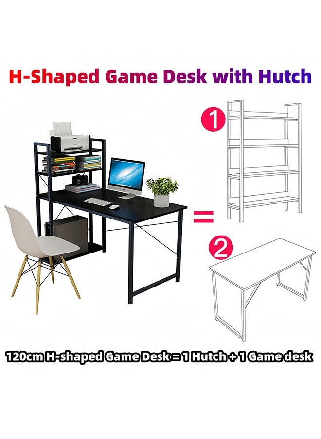 Peachjoy - Study Table With Storage Computer Desk Black 120 x 55 x 72cm - Image 1