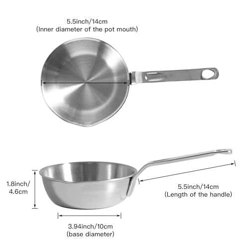 IMEEA 55Inch Small Egg Pan Omelet Pan SUS304 Stainless Steel Mini Sauce Pan Frying Pan with Spout - Image 3