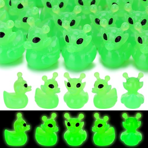 GGSTDDUP 50 Pcs Alien Ducks Toy Figures Mini Alien Resin Ducks Bulk Tiny Aliens Figurine Dress up Duck Toy for Party Favors Luminous Aliens - Image 1