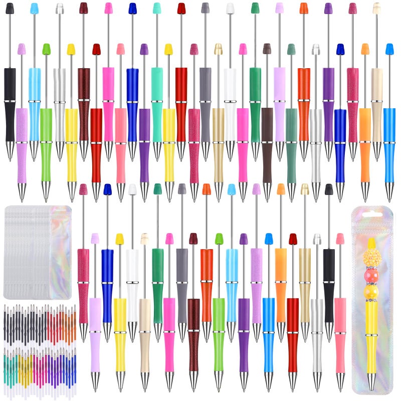 Vellibring 150 Pcs DIY Beadable Pen Kit Multicolor Bulk Ballpoint DIY Crafting Pens with 8 Colors Refills Bags for Students Teens Teachers School Office Accessories Supplies - Image 2
