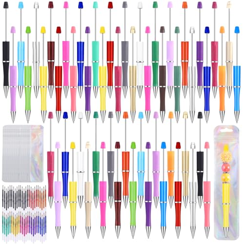 Vellibring 150 Pcs DIY Beadable Pen Kit Multicolor Bulk Ballpoint DIY Crafting Pens with 8 Colors Refills Bags for Students Teens Teachers School Office Accessories Supplies - Image 1
