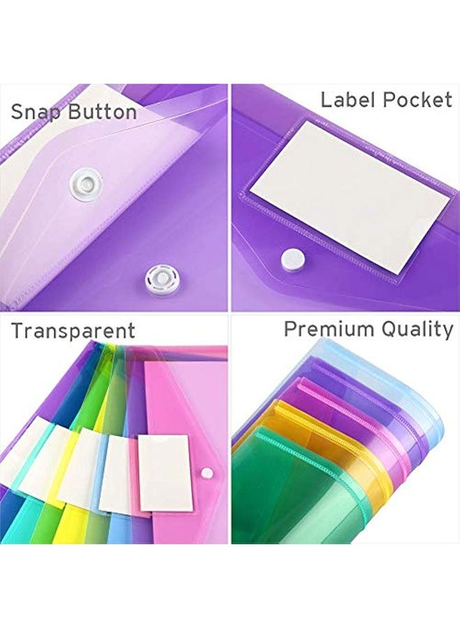 6 Pack Folders Plastic Envelopes, Letter A4 Size Poly File Envelopes with Label Pocket, Snap Button for Home Work Office Organizer, 6 Colors - Image 4