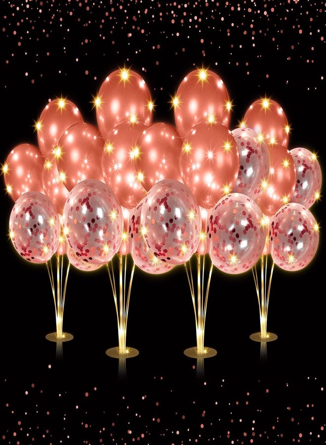 Junkin 4 Set Christmas Table Balloon Stand Kit with Lights Balloons Holders Centerpieces for Table Light up Tabletop Centerpieces for New Year Winter Birthday Wedding Baby Shower(Rose Gold) - Image 1