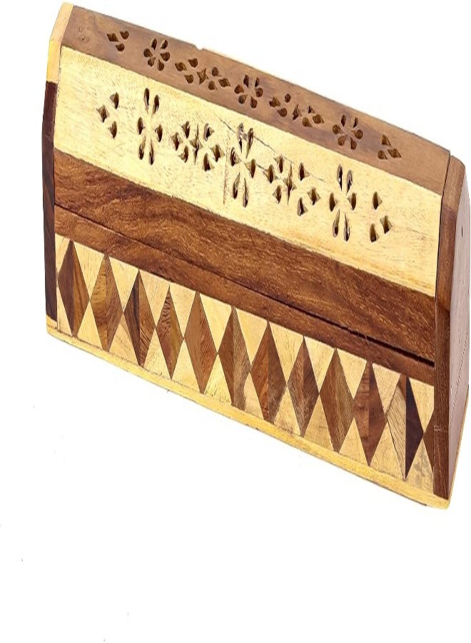 AKDC Wooden Hand Carved Coffin Incense Burner Brass Inlays & Storage Incense Holder, Incense Stick Stand, Stick Holder, Incense Burners | Handmade | Ash Catcher (30X6X6Cm) - Image 4