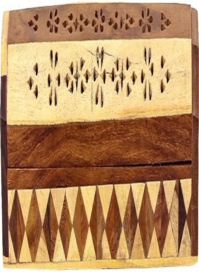 AKDC Wooden Hand Carved Coffin Incense Burner Brass Inlays & Storage Incense Holder, Incense Stick Stand, Stick Holder, Incense Burners | Handmade | Ash Catcher (30X6X6Cm) - Image 5